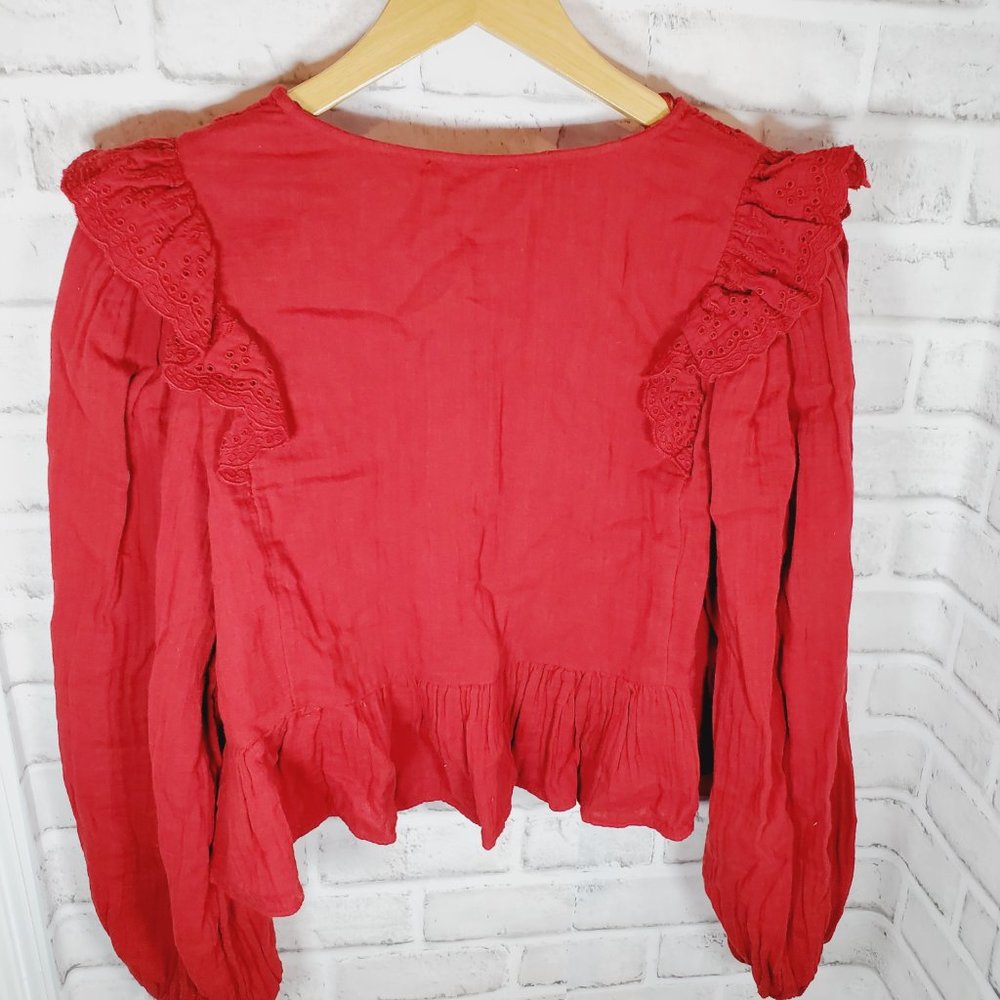 zara embroidered frilled top size medium nwt blouse with buttons - Picture 5 of 6